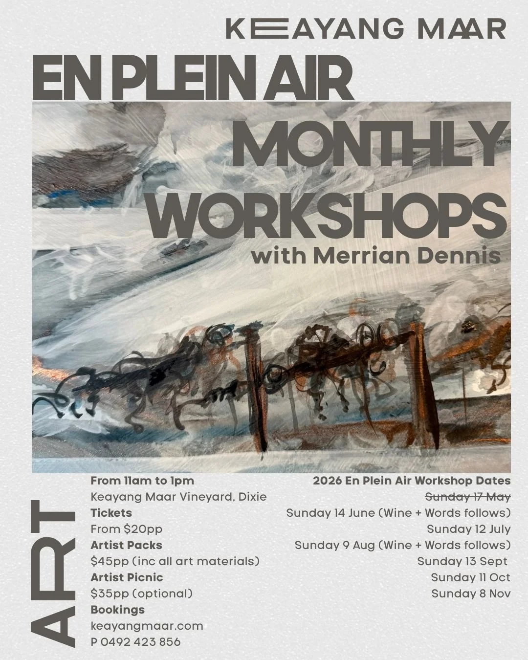 Monthly Art Workshop 
En Plein Air | Merrian Dennis | All Welcome 
Tix from $20 