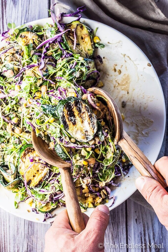Grilled Zucchini Salad with Creamy Sunflower Dressing