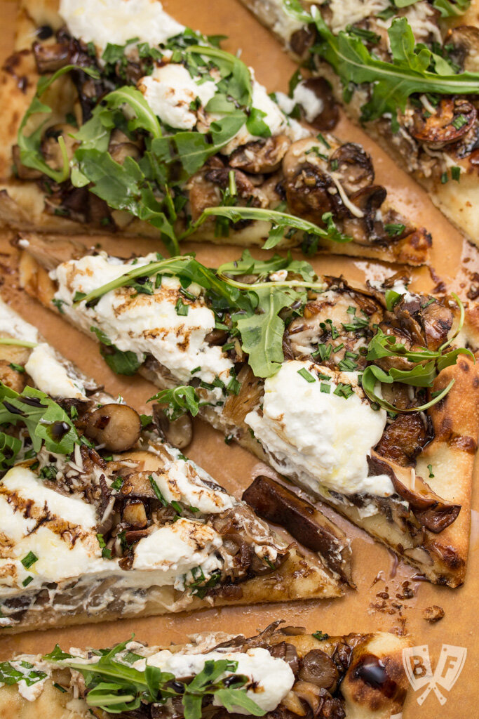 Garlicky Mushroom Ricotta Pizza with Wild Arugula