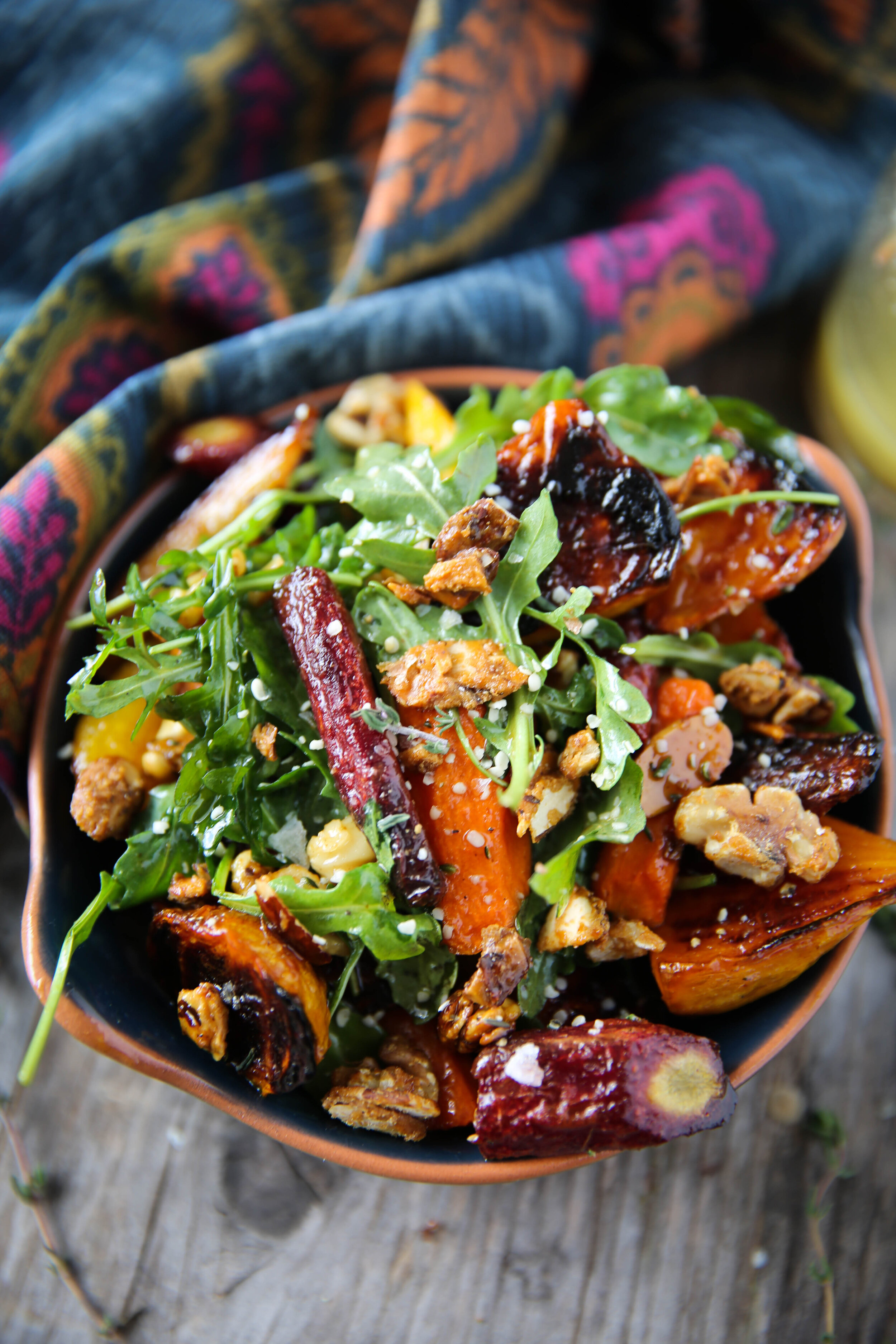 Roasted Beet and Carrot Salad with Honey Thyme Vinaigrette 
