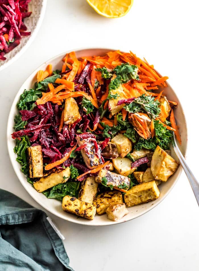 Carrot Beet Kale Salad with Roasted Potatoes