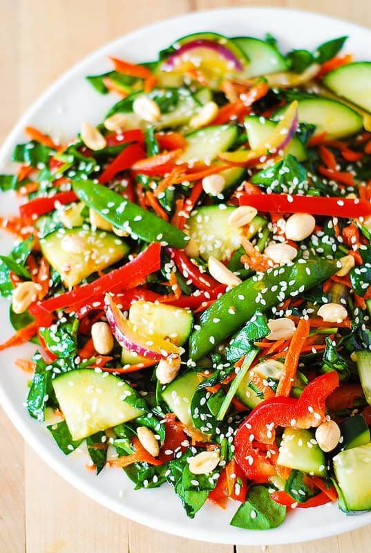 Crunchy Asian Salad with Veggies and Peanut Dressing