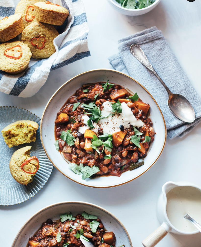 Smokey Squash Chilli with Quinoa, Pinto and Black Beans