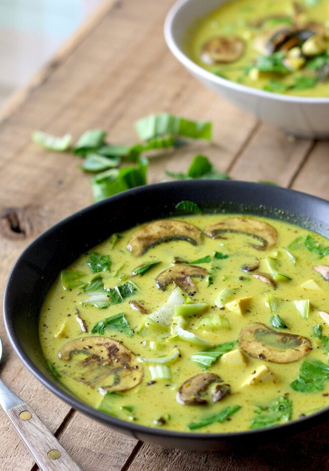 Thai Coconut Soup with Bok Choy &amp; Mushrooms