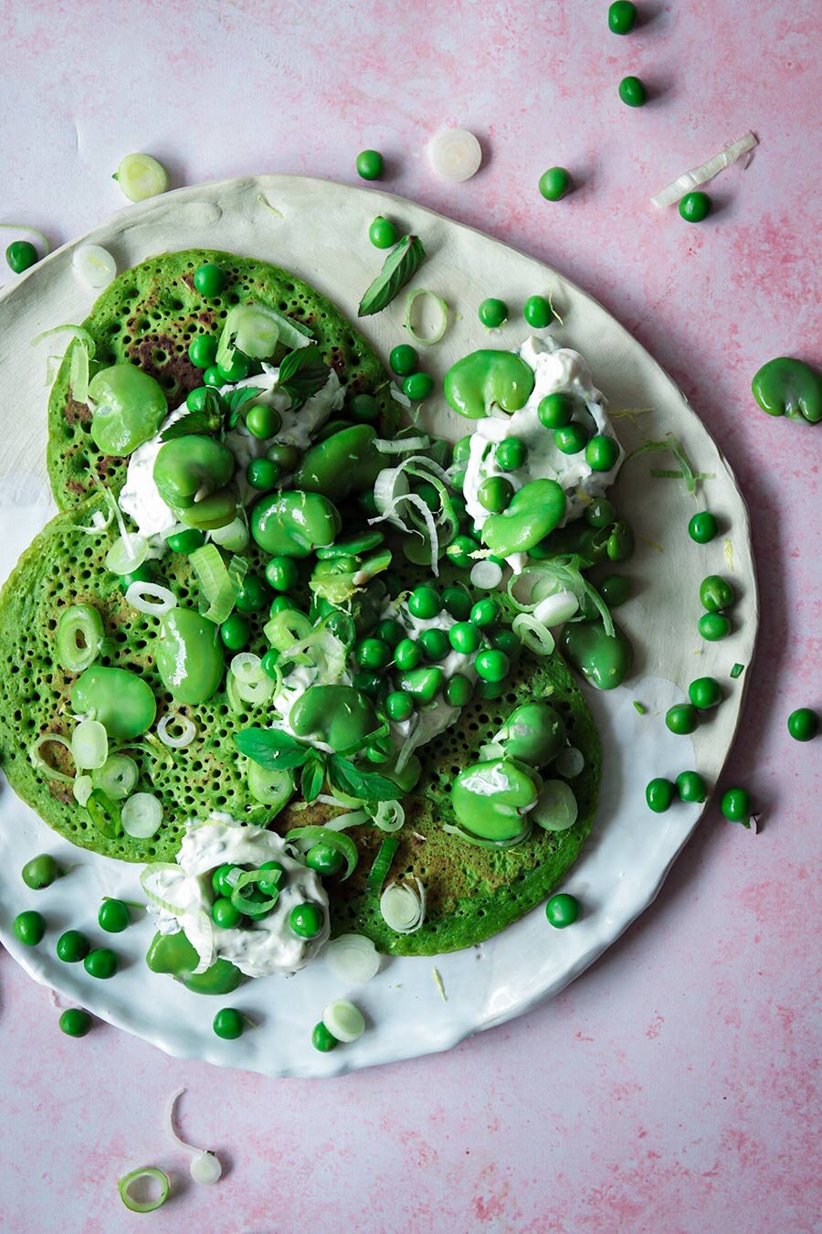 Spinach and Tarragon Chickpea Pancakes with Pea and Broad Bean Salad