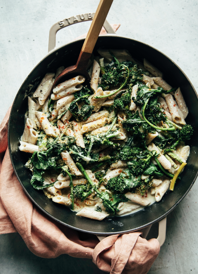 Creamy Truffle Pasta with Balsamic Roasted Broccoli Rabe