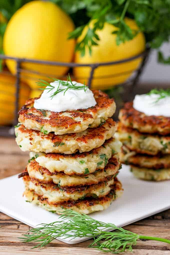 Cauliflower Fritters with Homemade Tzatziki