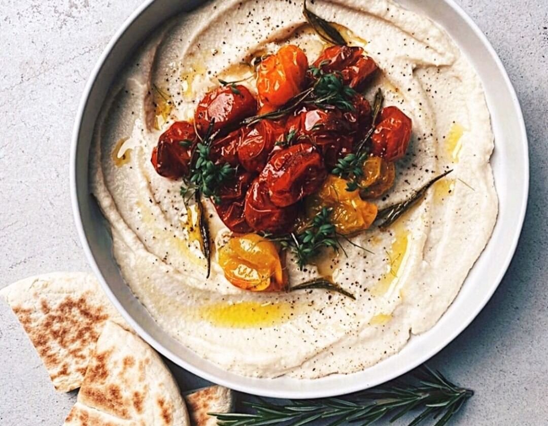 Celeriac Dip With Tahini Roasted Tomatoes