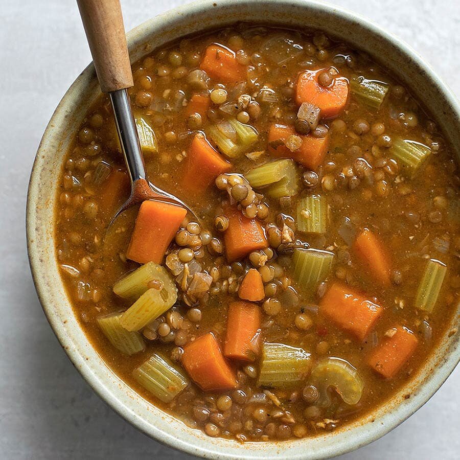 Homemade Lentil Soup With Carrots, Celery, Lentils And Spices,