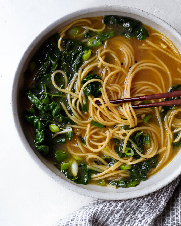 Garlicky Ginger Noodle Soup with Swiss Chard