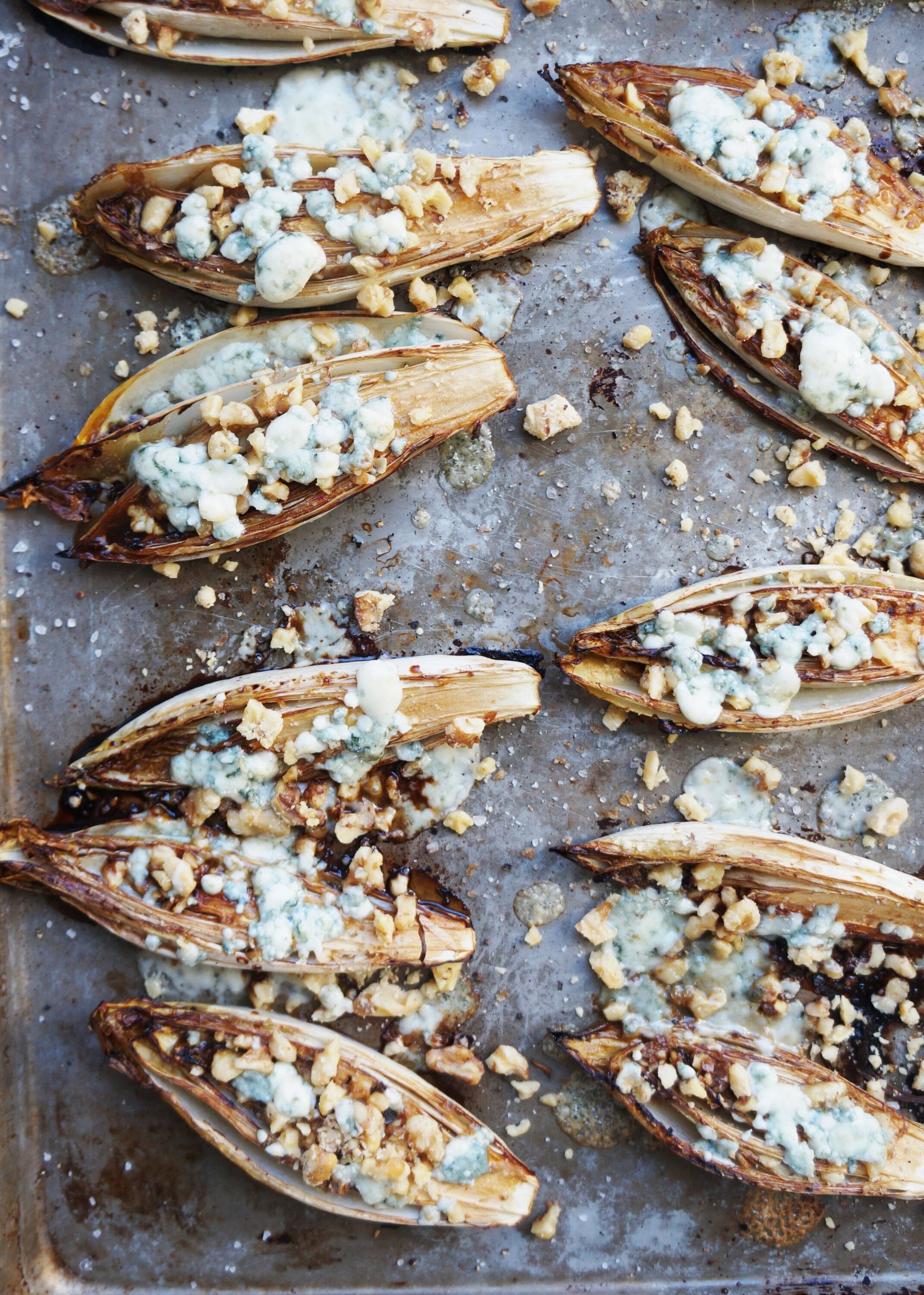 Roasted Belgian Eggplant with Blue Cheese, Walnuts and Balsamic Glaze