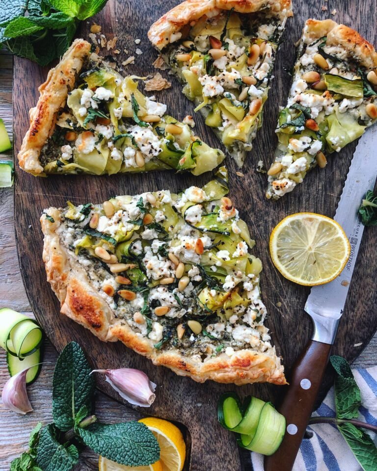 Zucchini Feta and Mint Tart with Pine Nuts