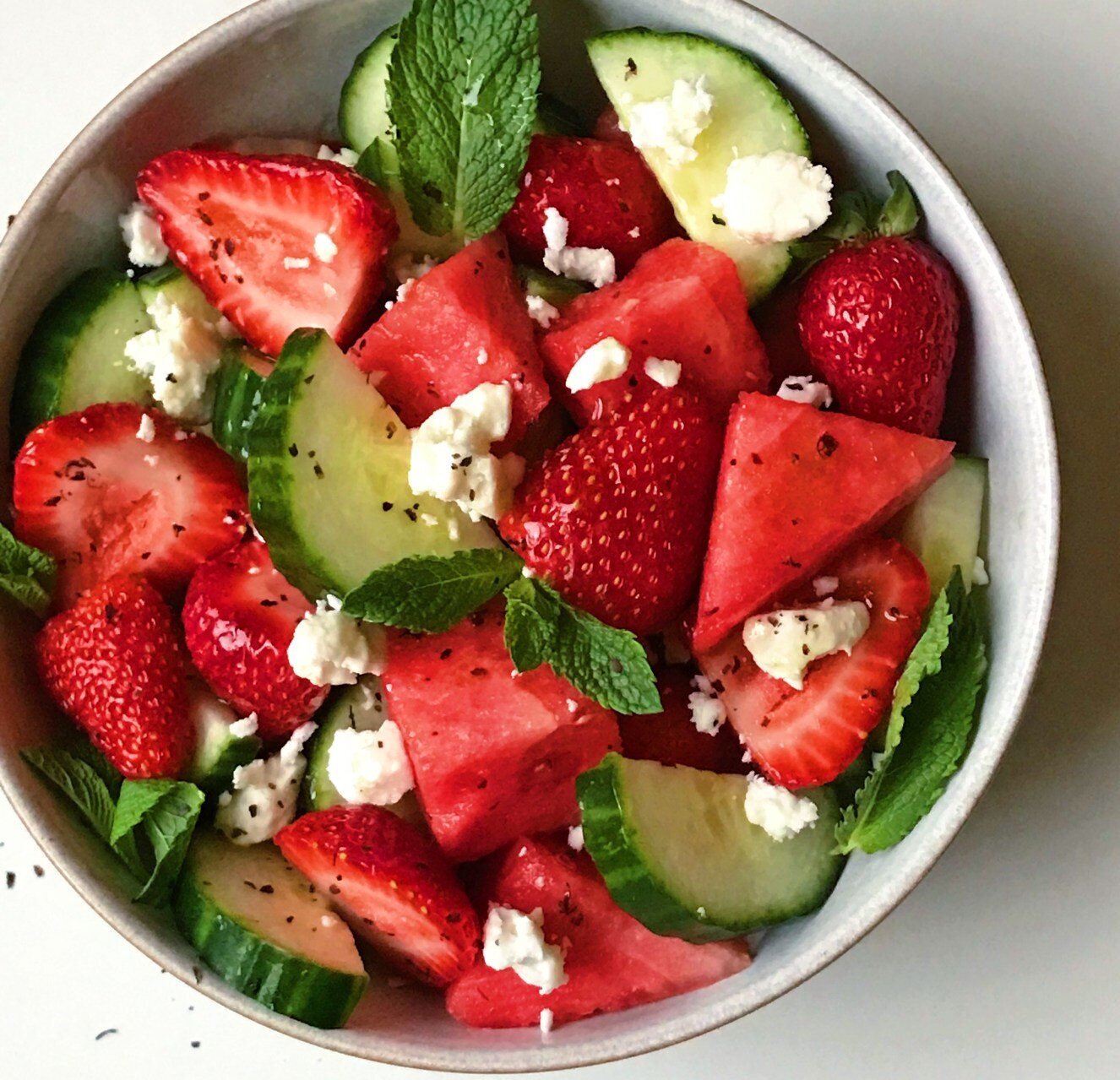 Strawberry, Watermelon, Feta &amp; Mint Cucumber Salad