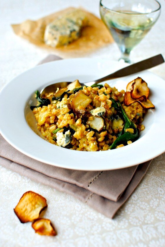 Oven Baked Jerusalem Artichoke And Spelt Risotto with Blue Cheese
