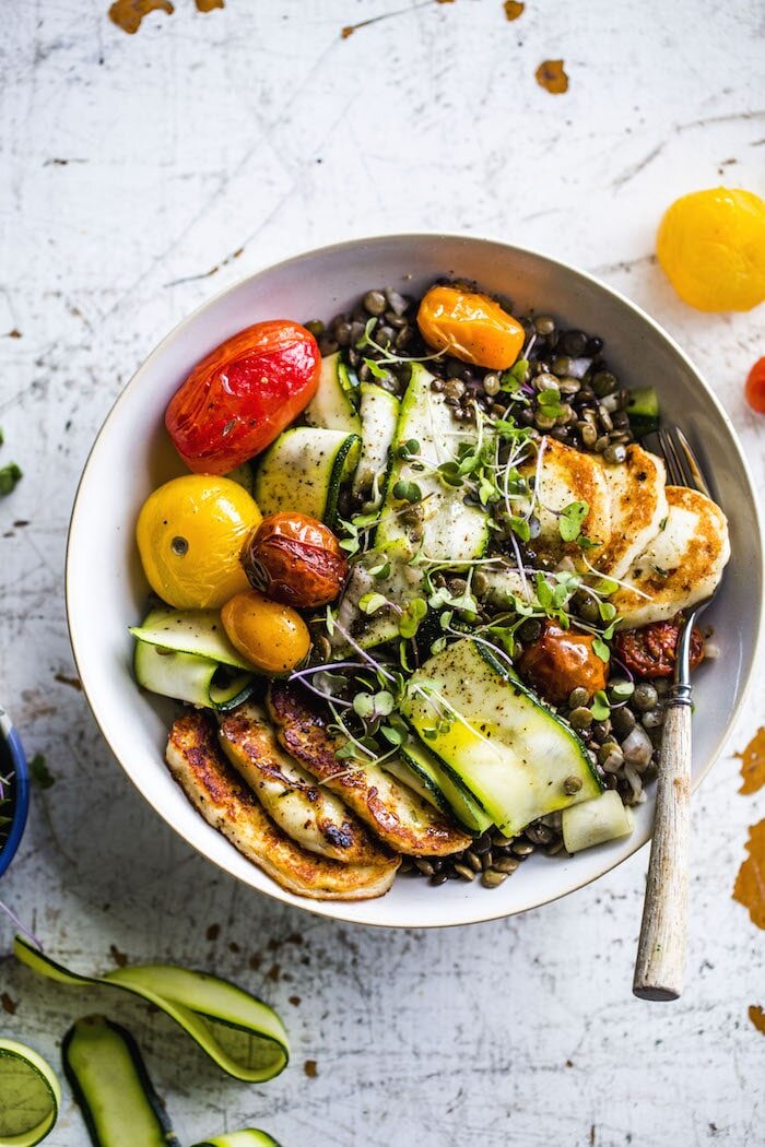 Fried Halloumi Lentil Salad