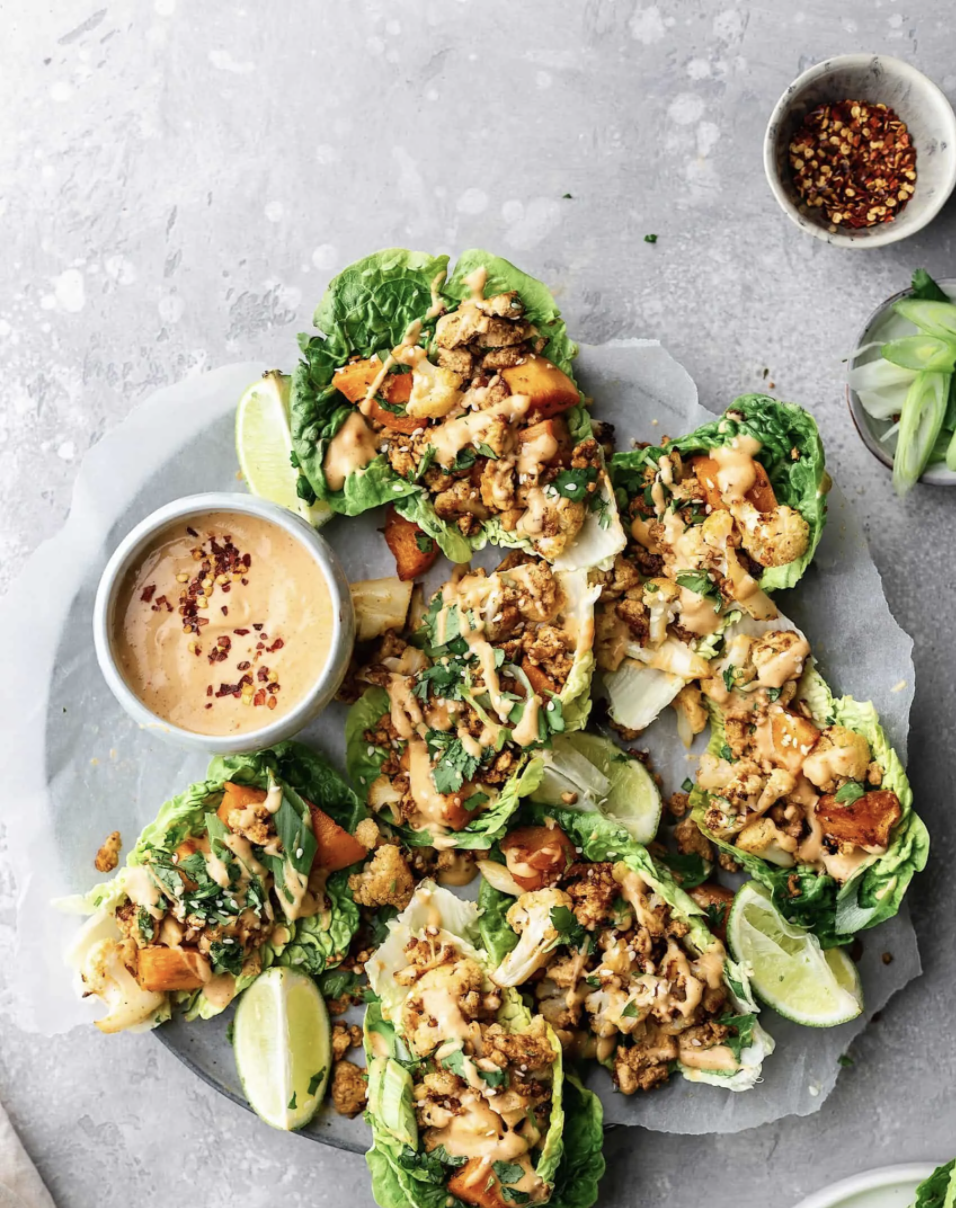Healthy thai sweet potato and cauliflower lettuce wraps 