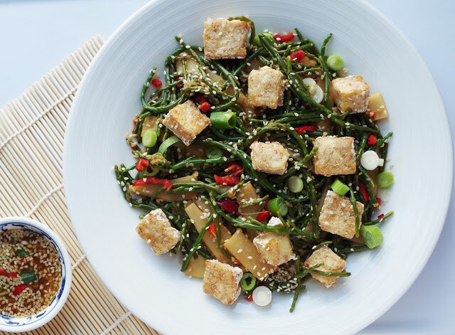 Asian Samphire Salad with Crispy Silken Tofu