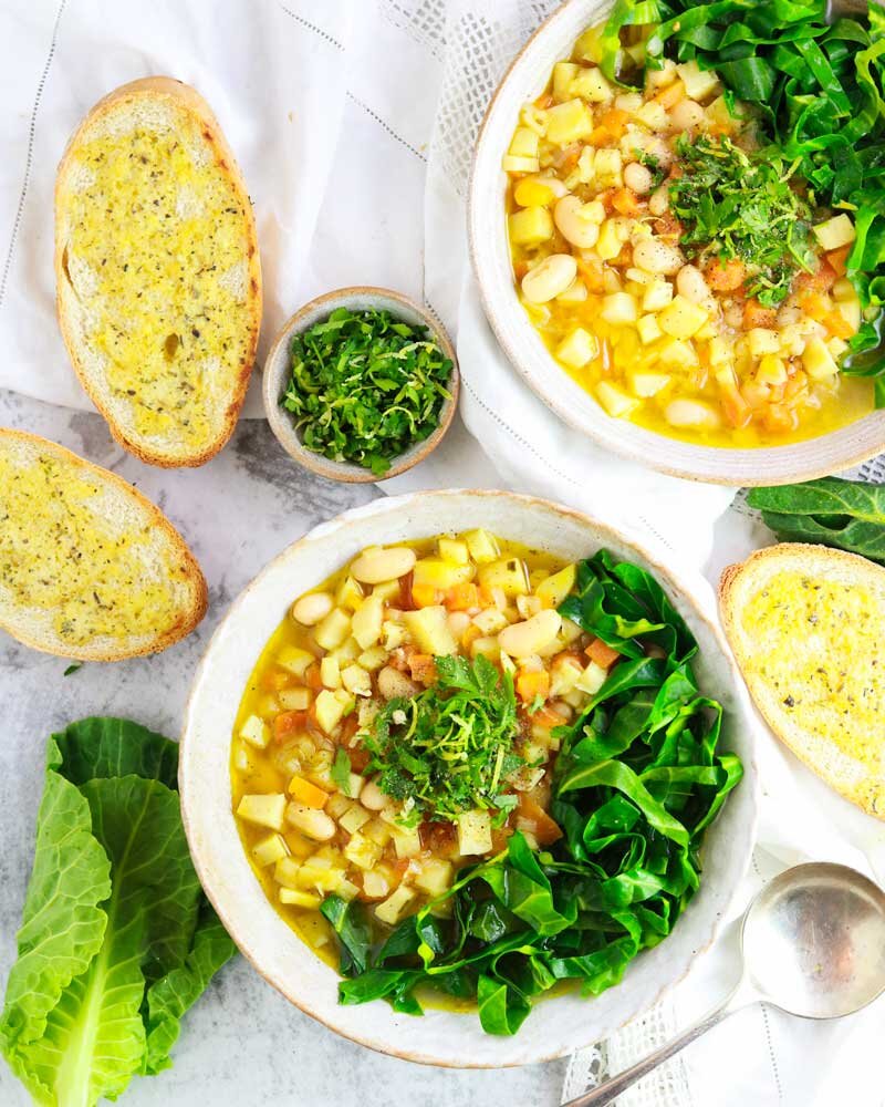 Vegan Spring Greens Minestrone Soup with Gremolata