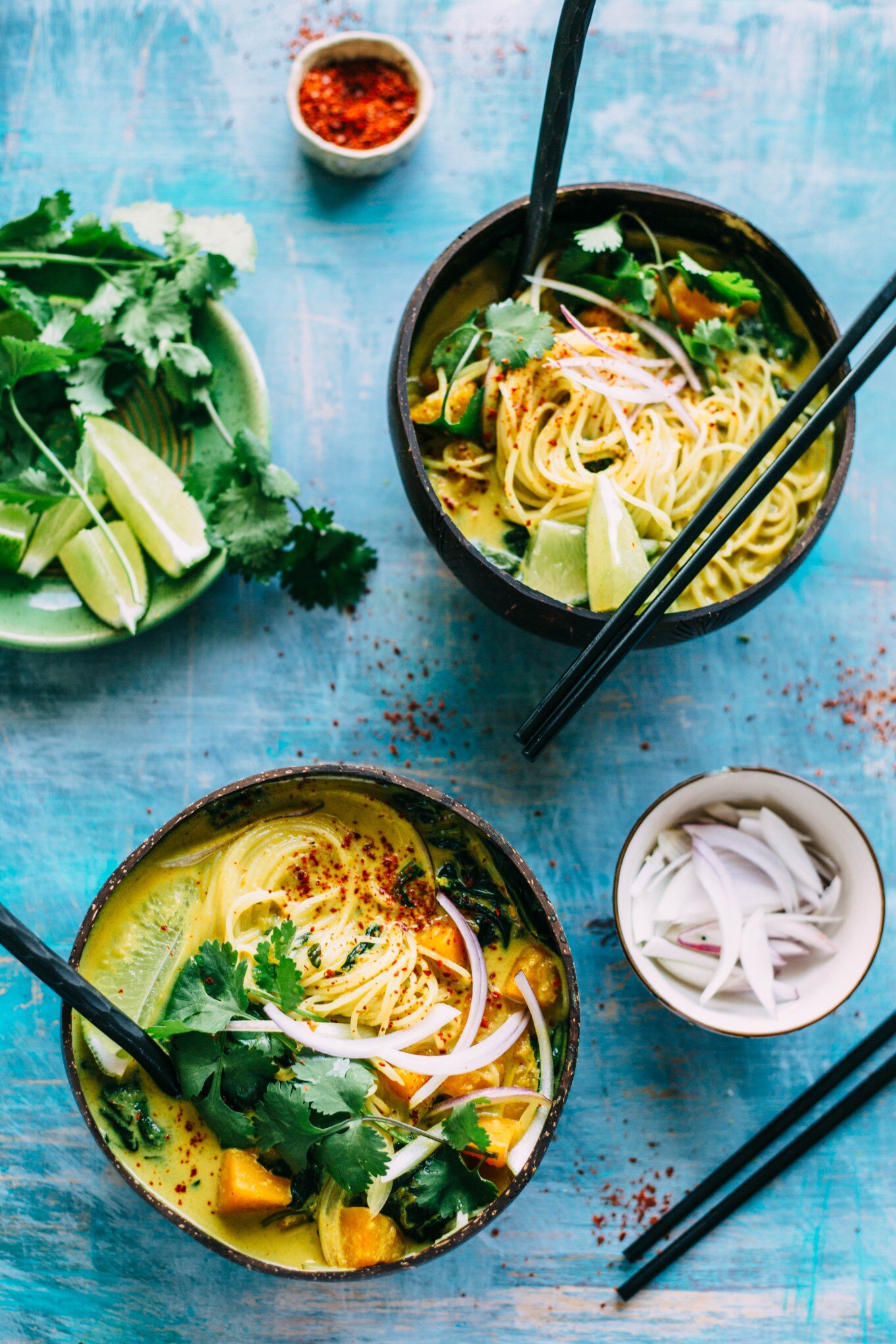Coconut Curry Noddles with Butternut Squash + Spinach