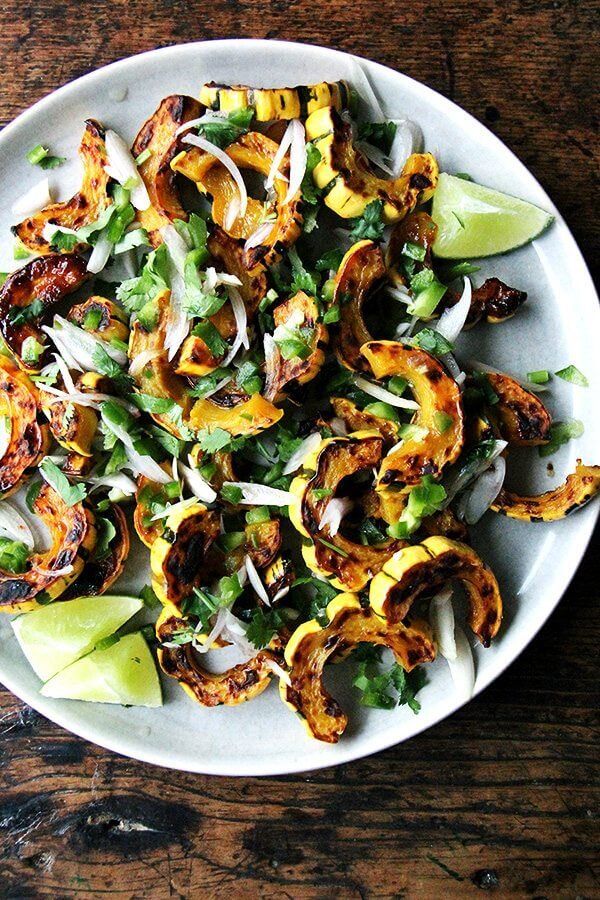 Roasted Delicata Squash with Chilies, Lime &amp; Cilantro