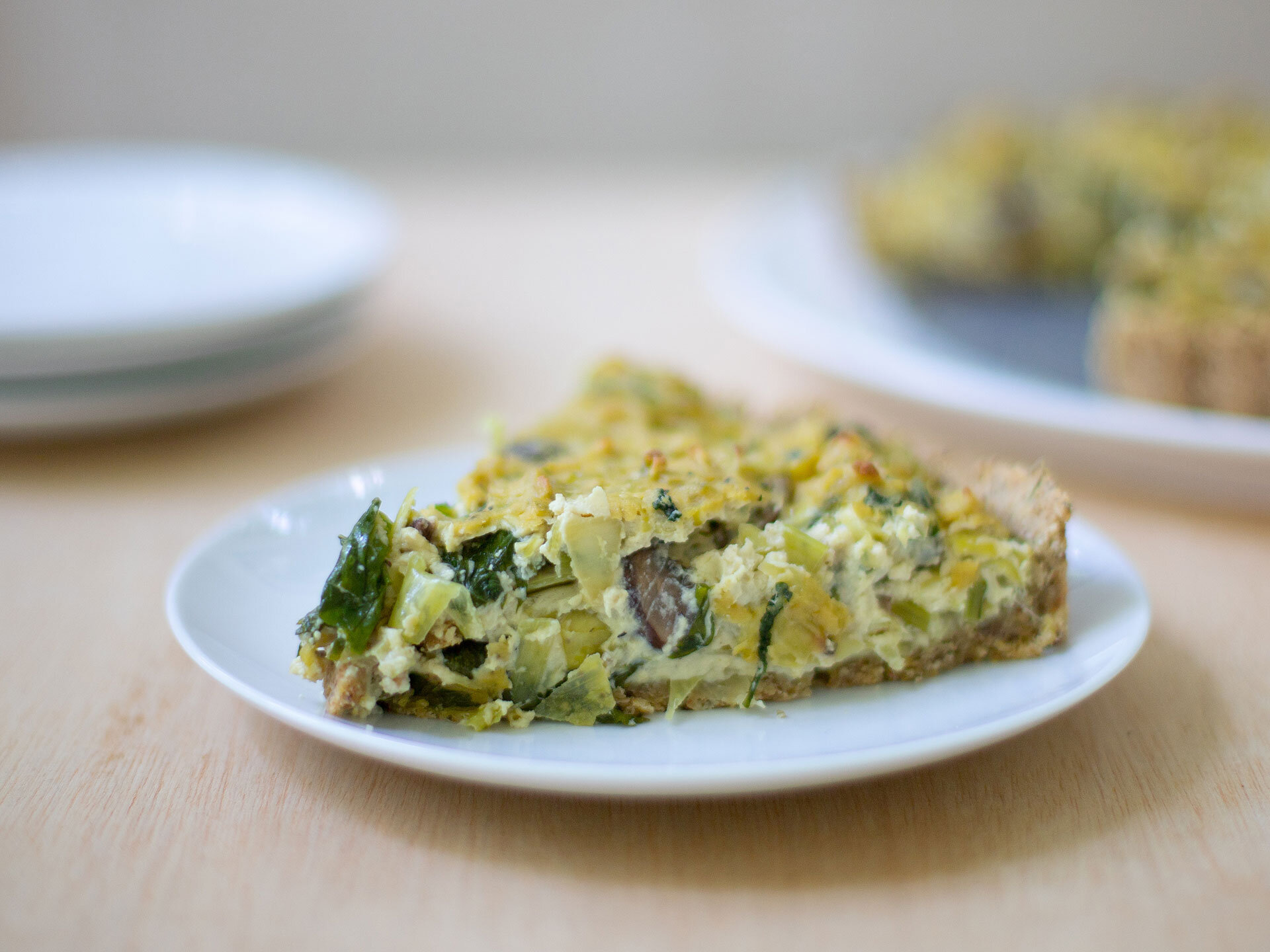 Turnip Greens Tofu Quiche with Mushroom and Olives