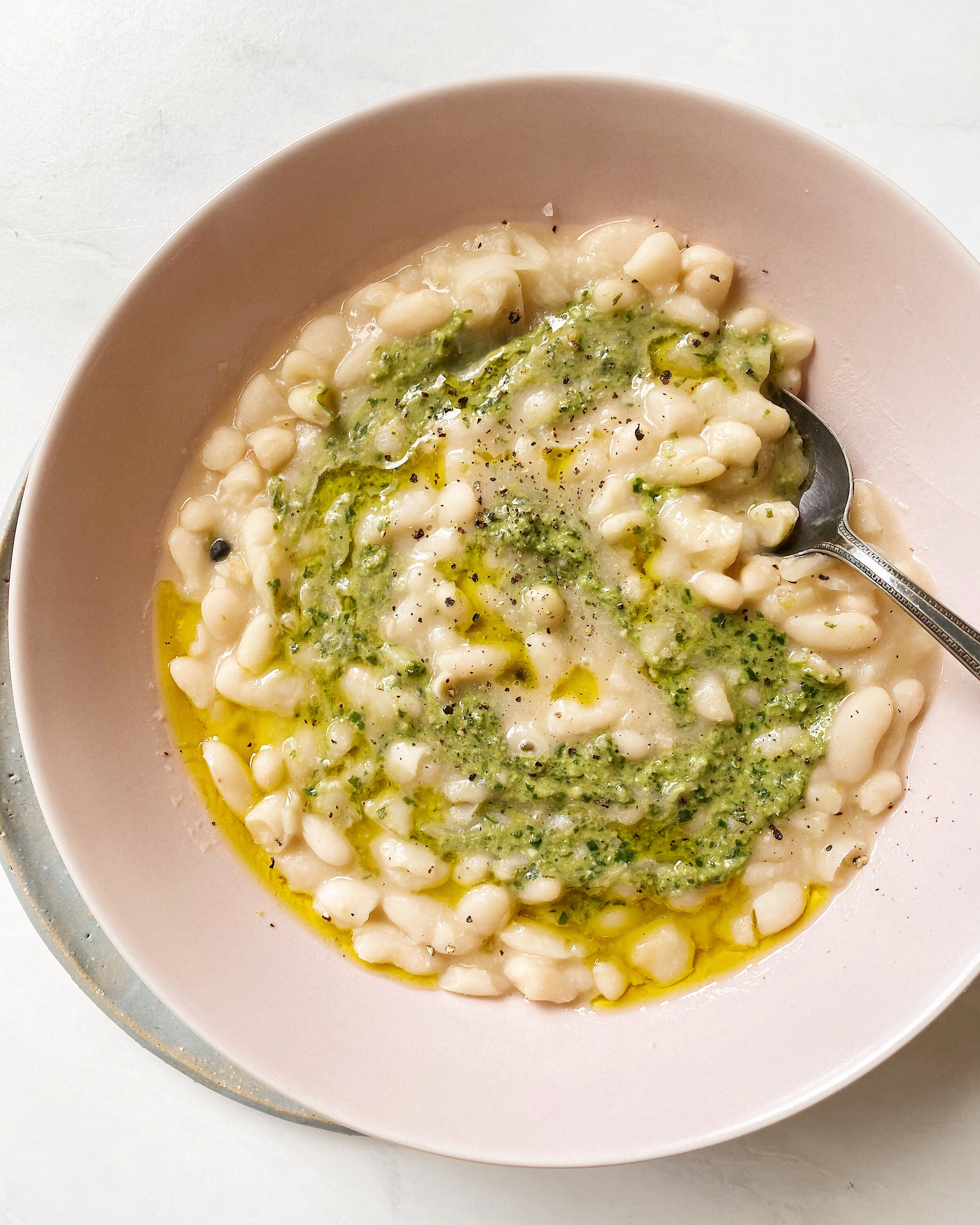 Easy White Bean Soup with Wild Garlic Pesto