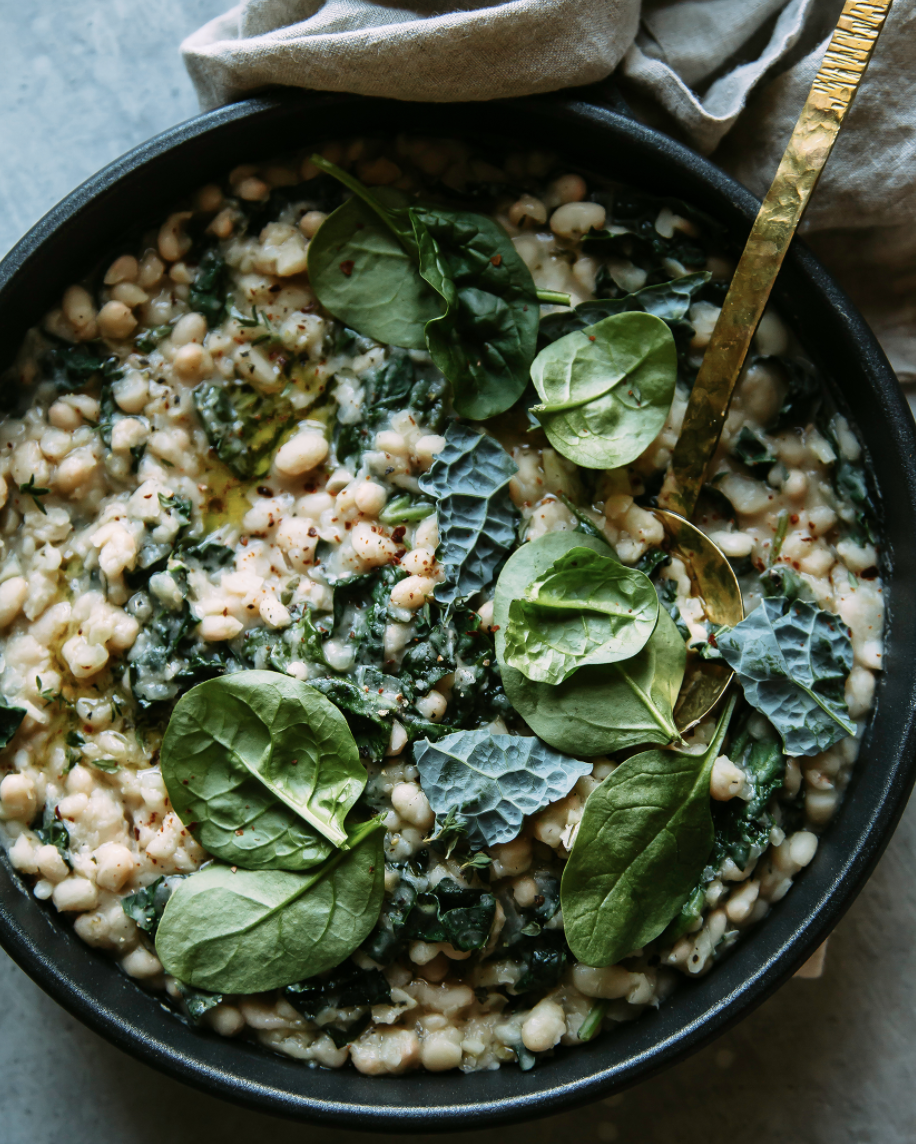 Smoky and Creamy White Beans with Greens