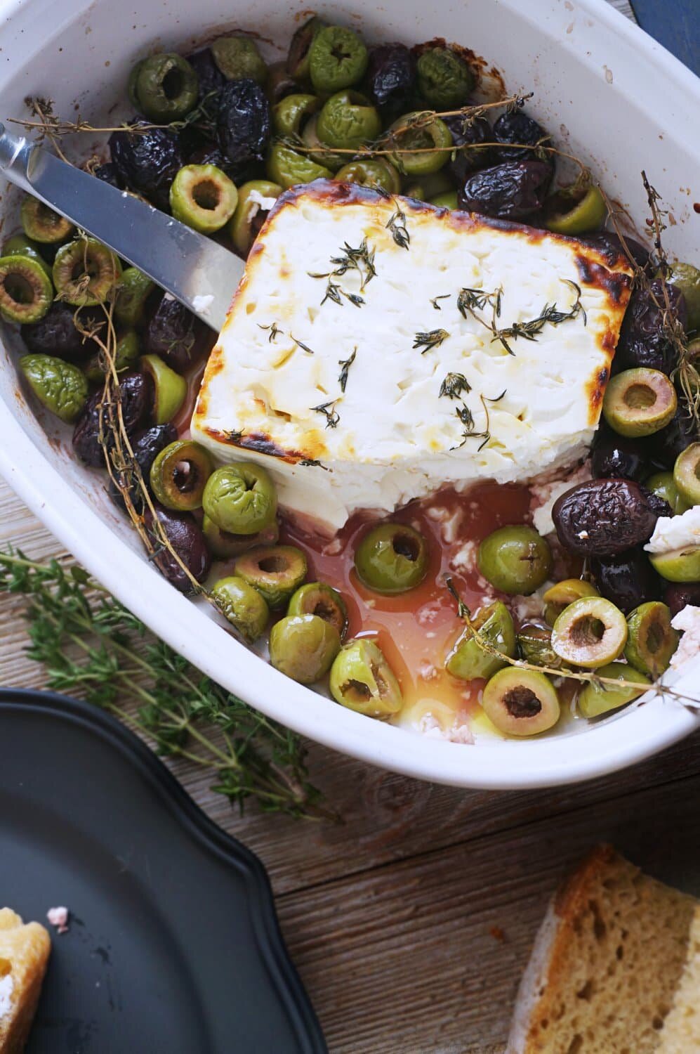 Baked Feta with Olives, Thyme and Honey