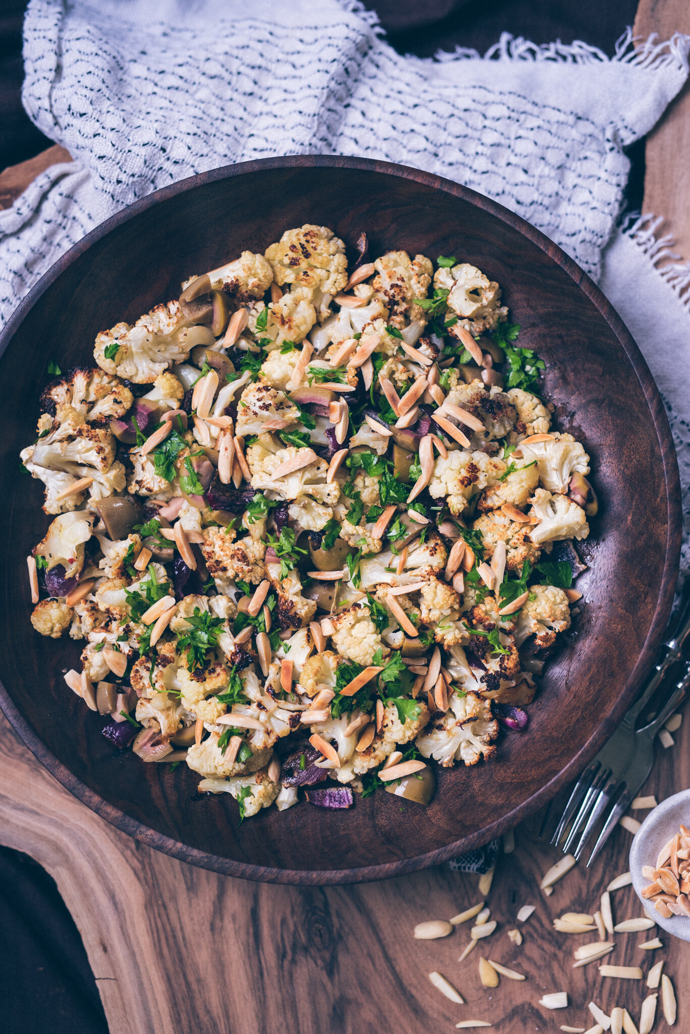 Roasted Cauliflower with Olives and Raisins