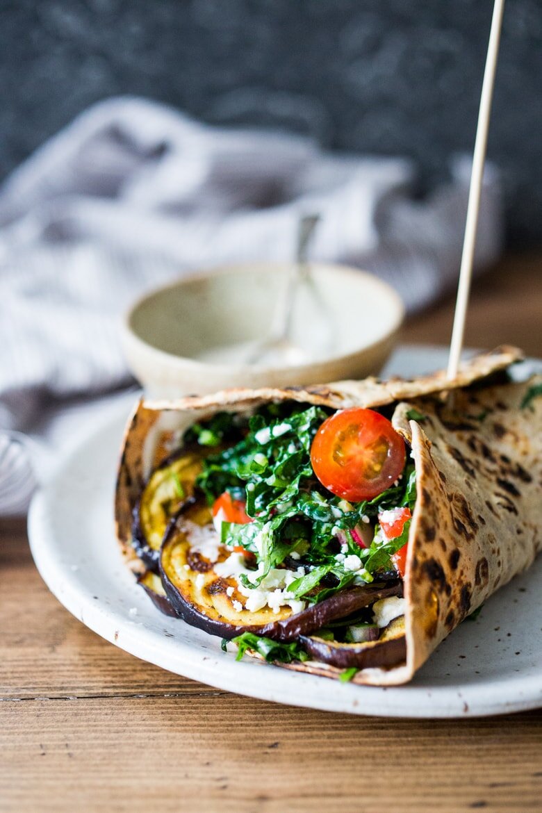 Middle Eastern Eggplant and Kale Wrap 