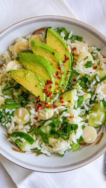 Rice Salad with Avocado, Heart of Palm and Cucumber