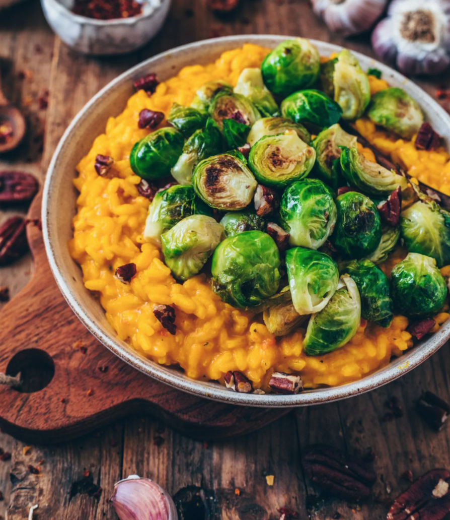 Vegan Pumpkin Risotto with Brussel Sprouts
