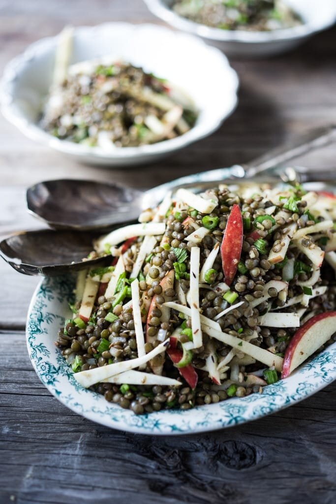 Lentil salad with apples, walnuts and celery root