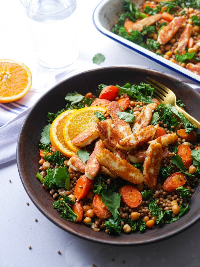 Halloumi Couscous with Roasted Carrots