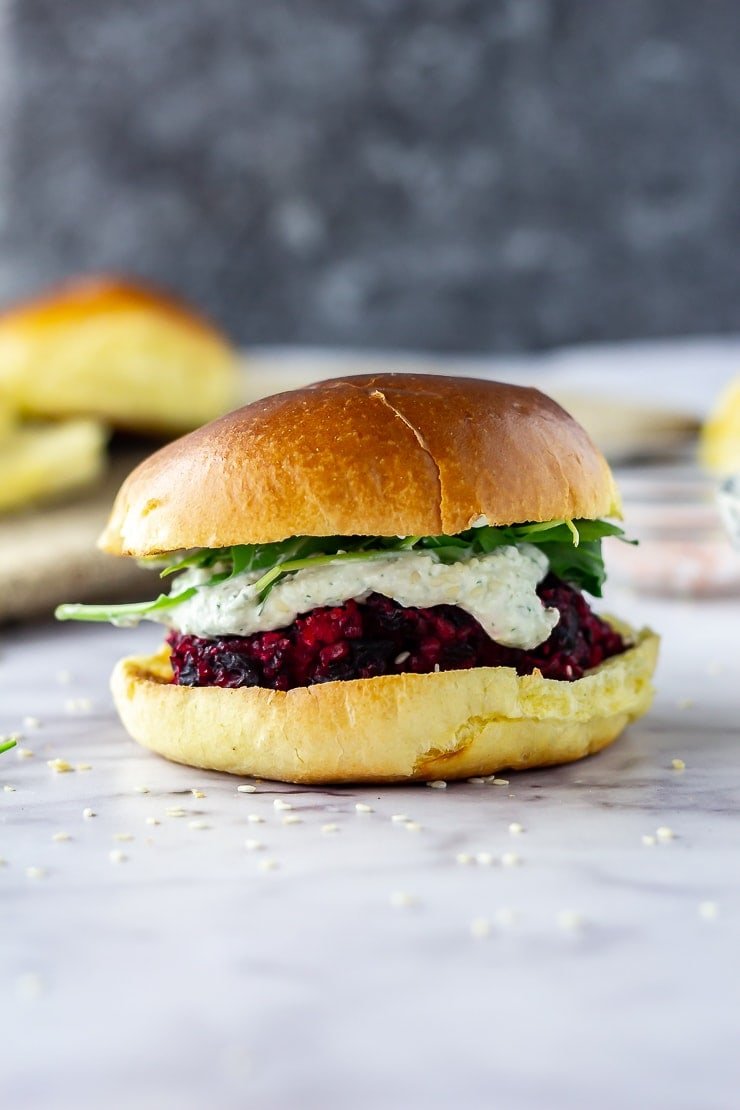 Beetroot burgers with whipped feta