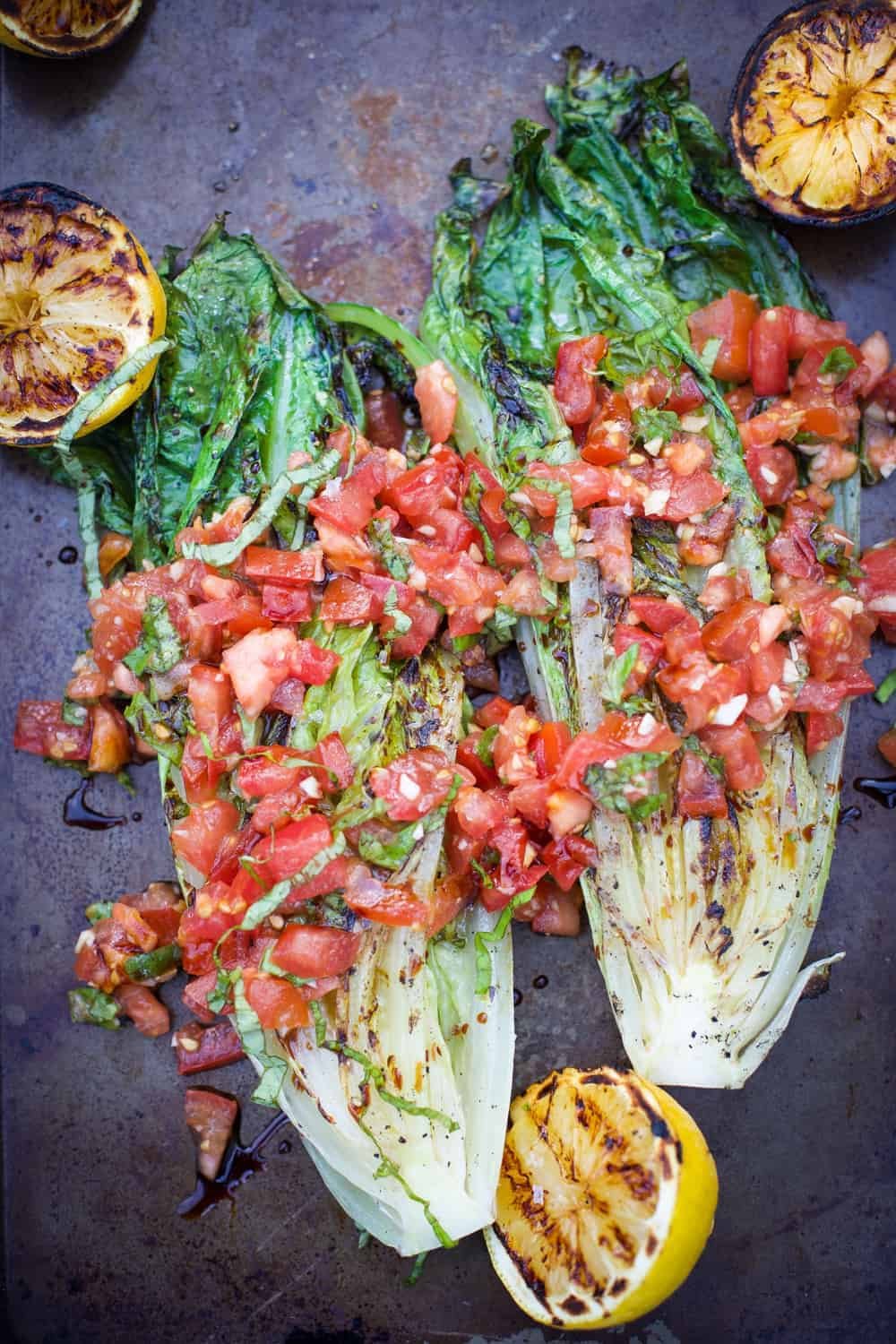 Grilled Romaine Lettuce With Tomatoes &amp; Basil