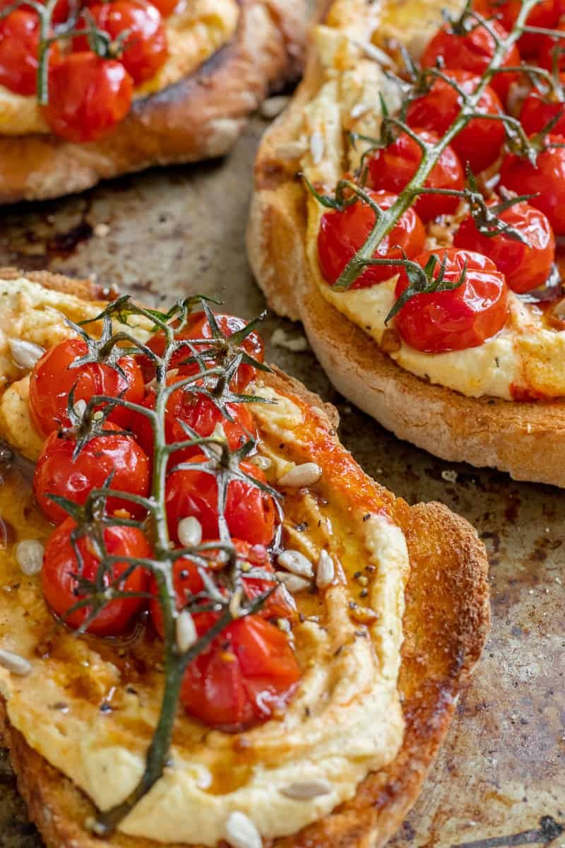 Balsamic Roasted Tomatoes &amp; Hummus Toast