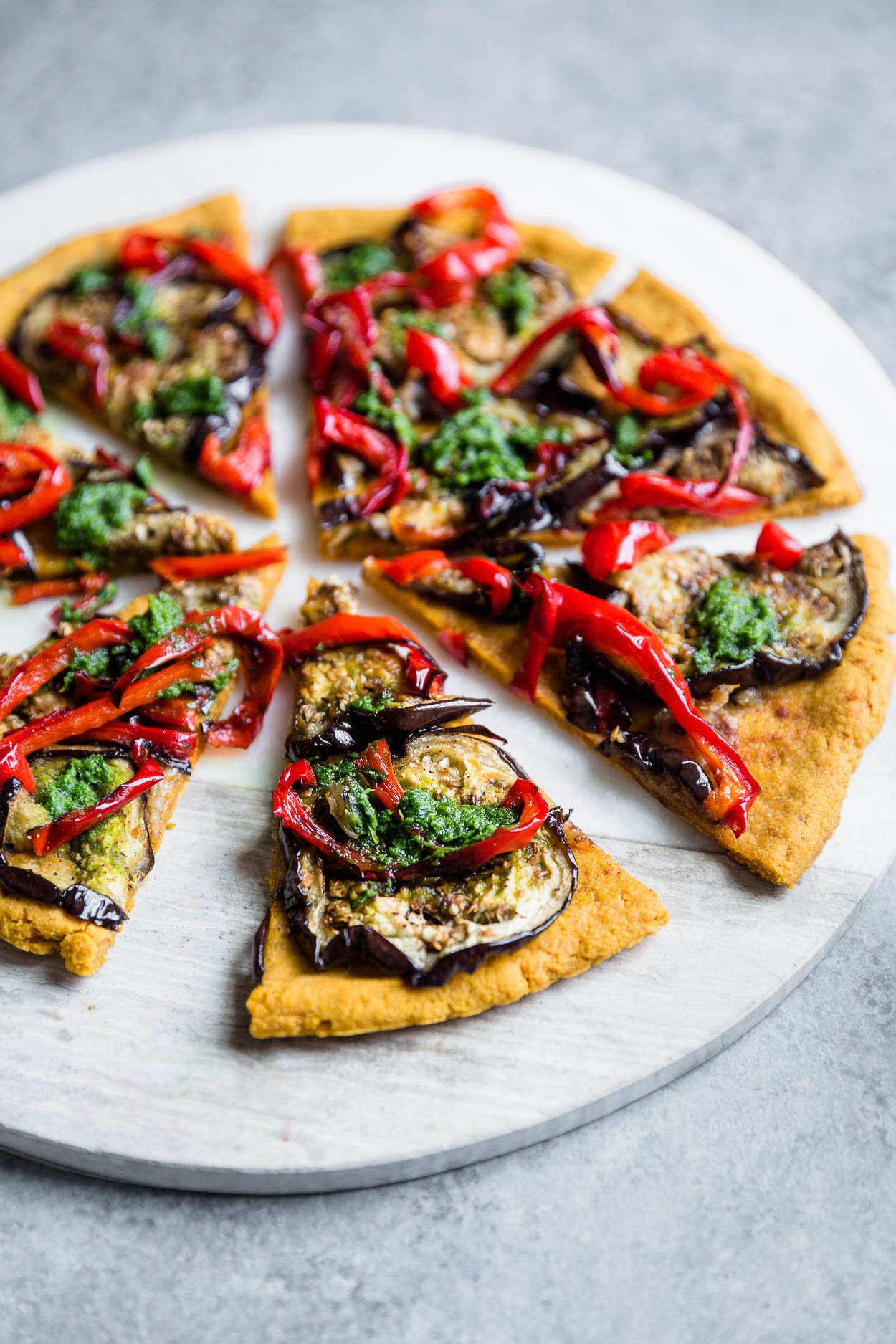 Sweet Potato Crust Pizza with Roasted Eggplant &amp; Bell Peppers