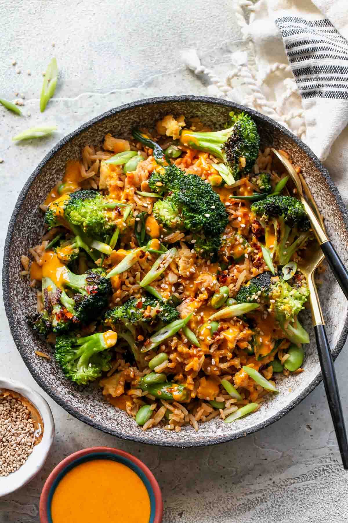 Broccoli Fried Rice With Tahini Sauce