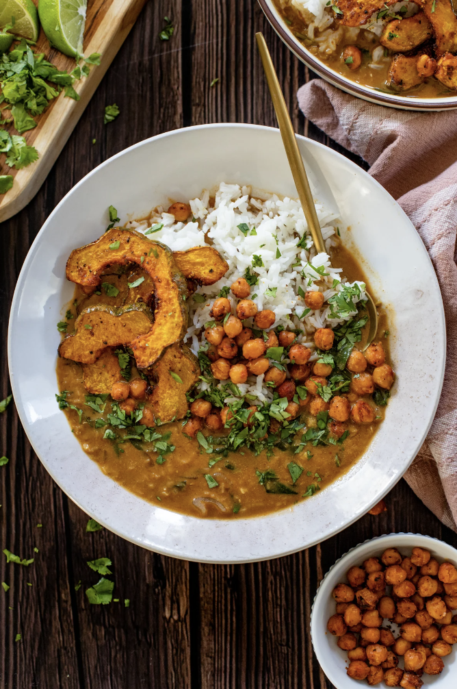 Acorn Squash Curry with Lentils and Chickpeas