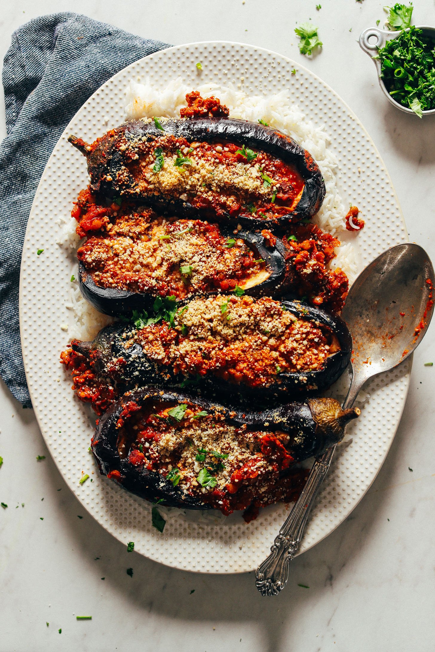 Moroccan Lentil-Stuffed Eggplant