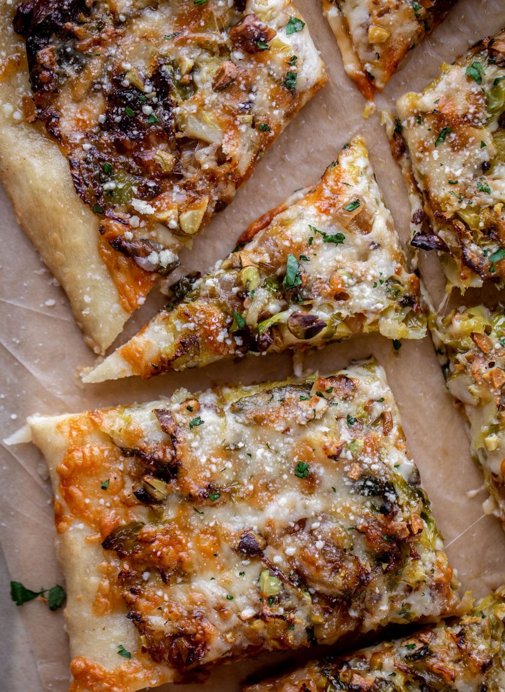 Brussels, Caramelised onion &amp; pistachio pizza