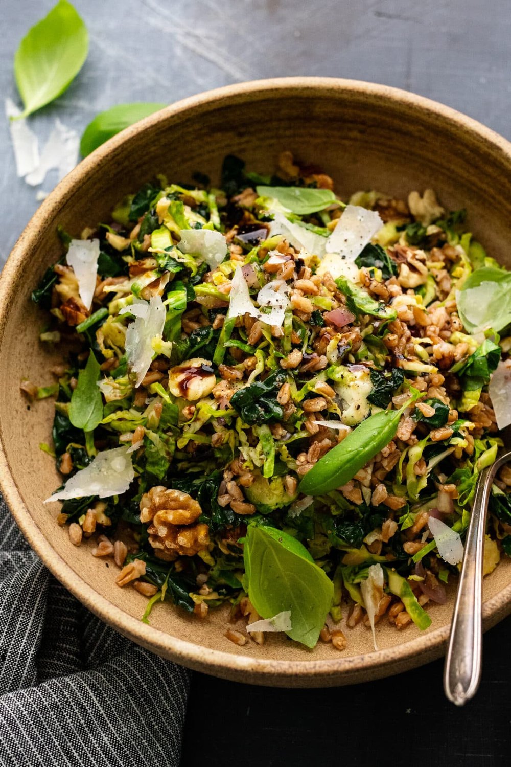 Warm Kale and Brussel Sprout Salad with Farro