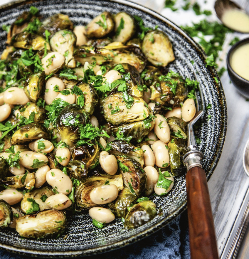 Roasted Brussel Sprouts and White Bean Salad