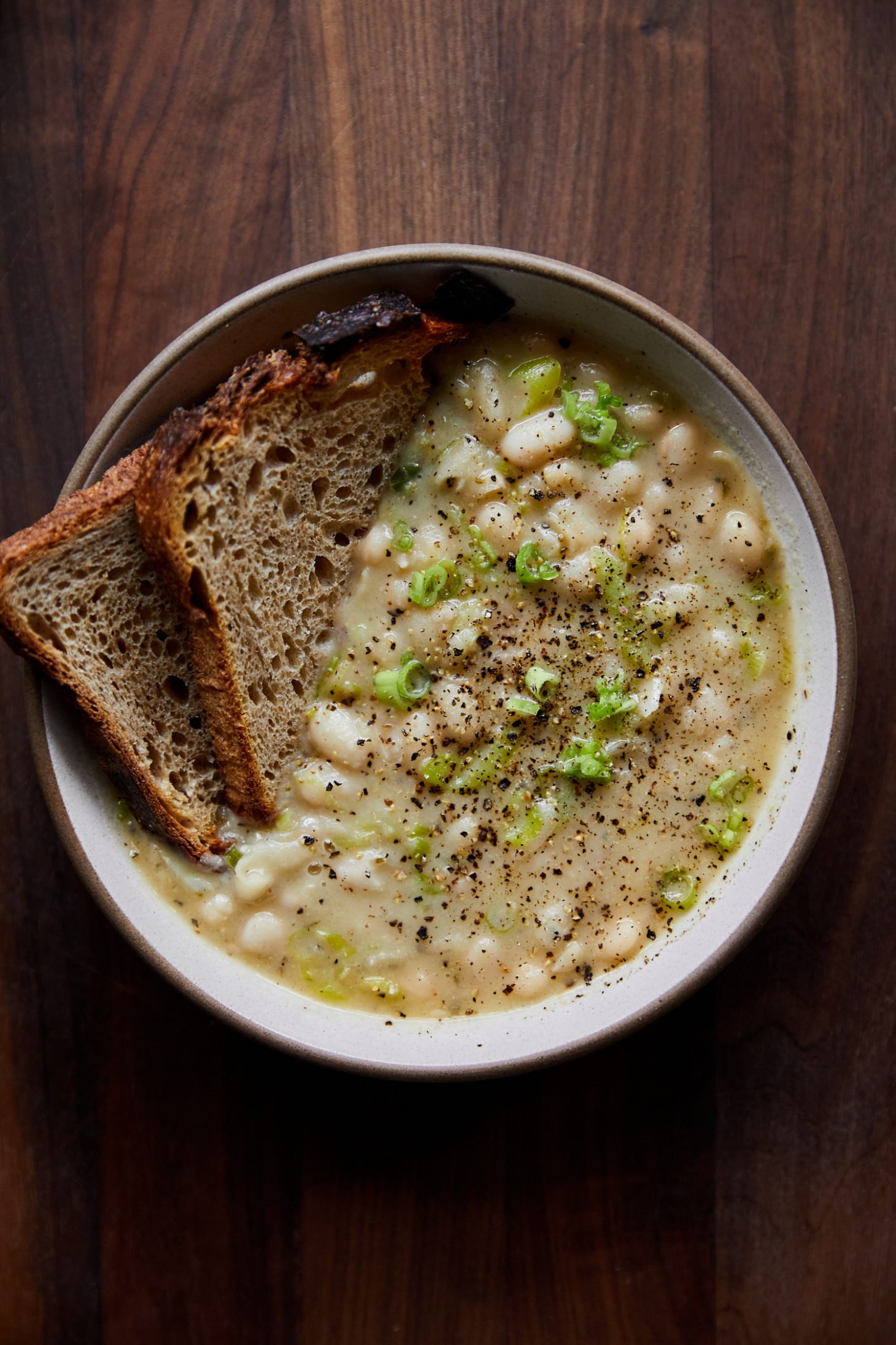 Miso Butter Brothy Beans with Scallions