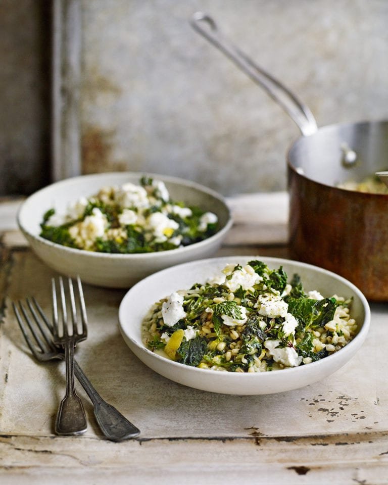 Nettle Barley Risotto with Goat Cheese