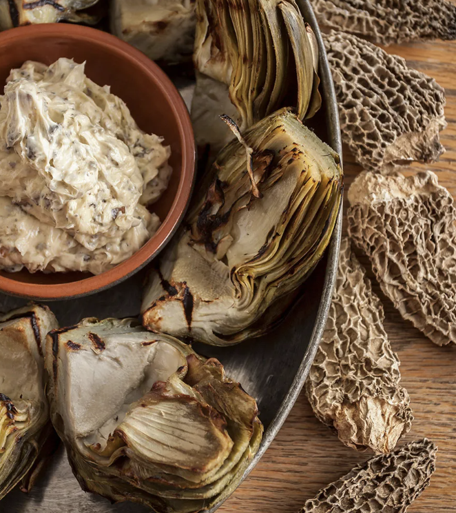 Grilled Artichokes with Morel-Date Butter