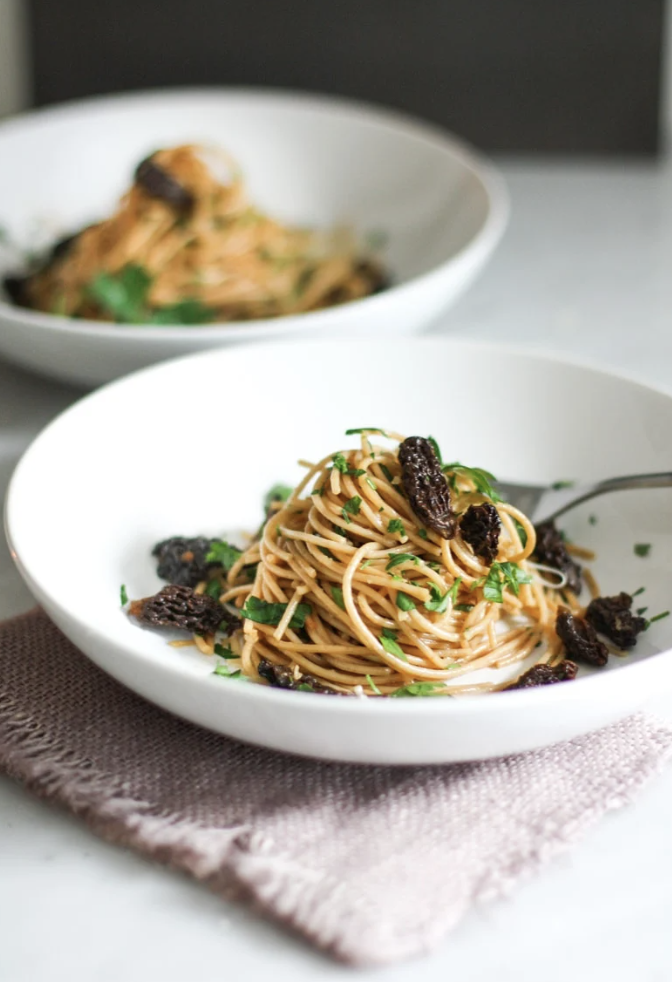 Spaghetti Morels and Miso Brown Butter