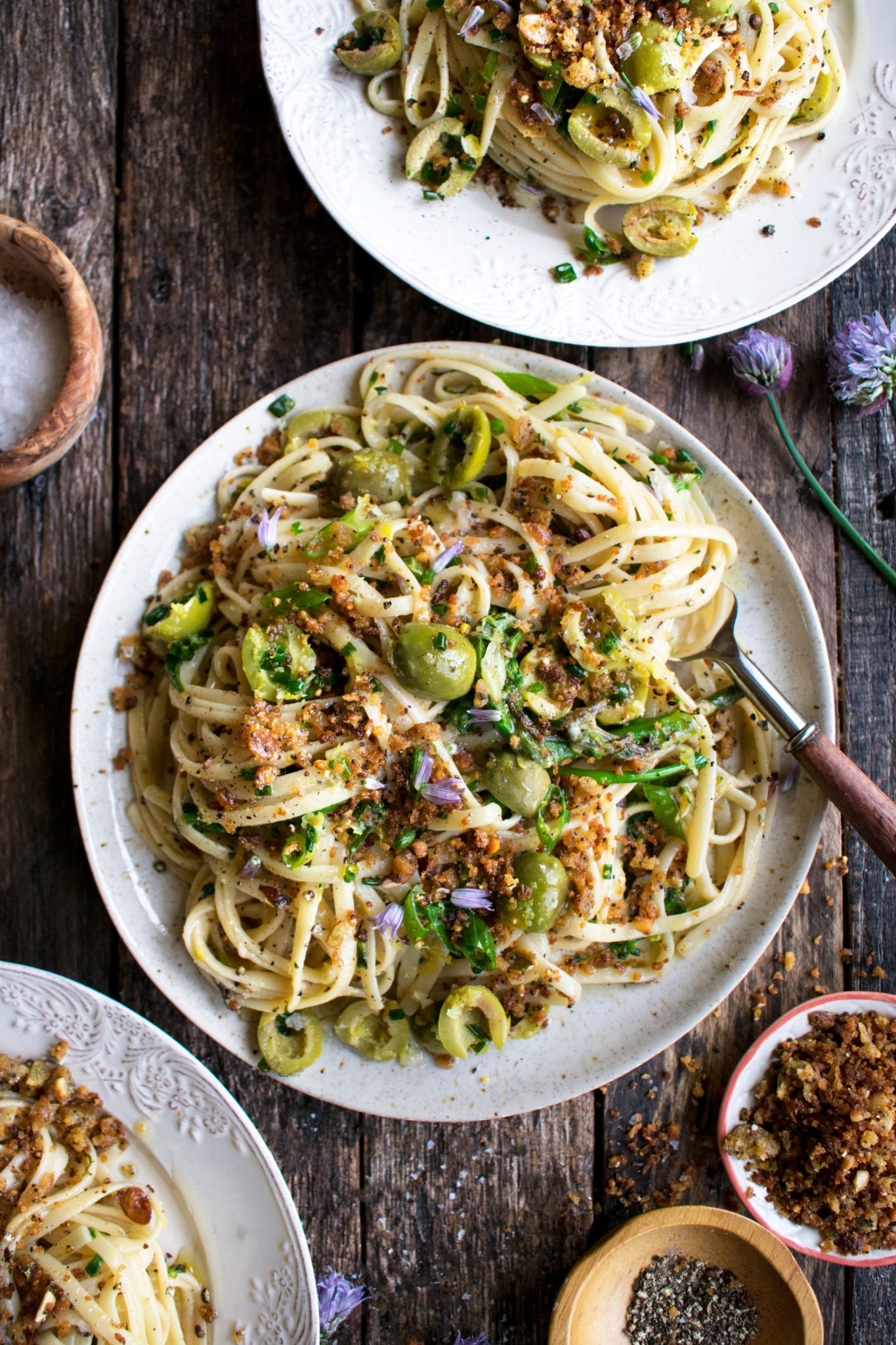Green Olive Linguine with Broccolini &amp; Breadcrumbs
