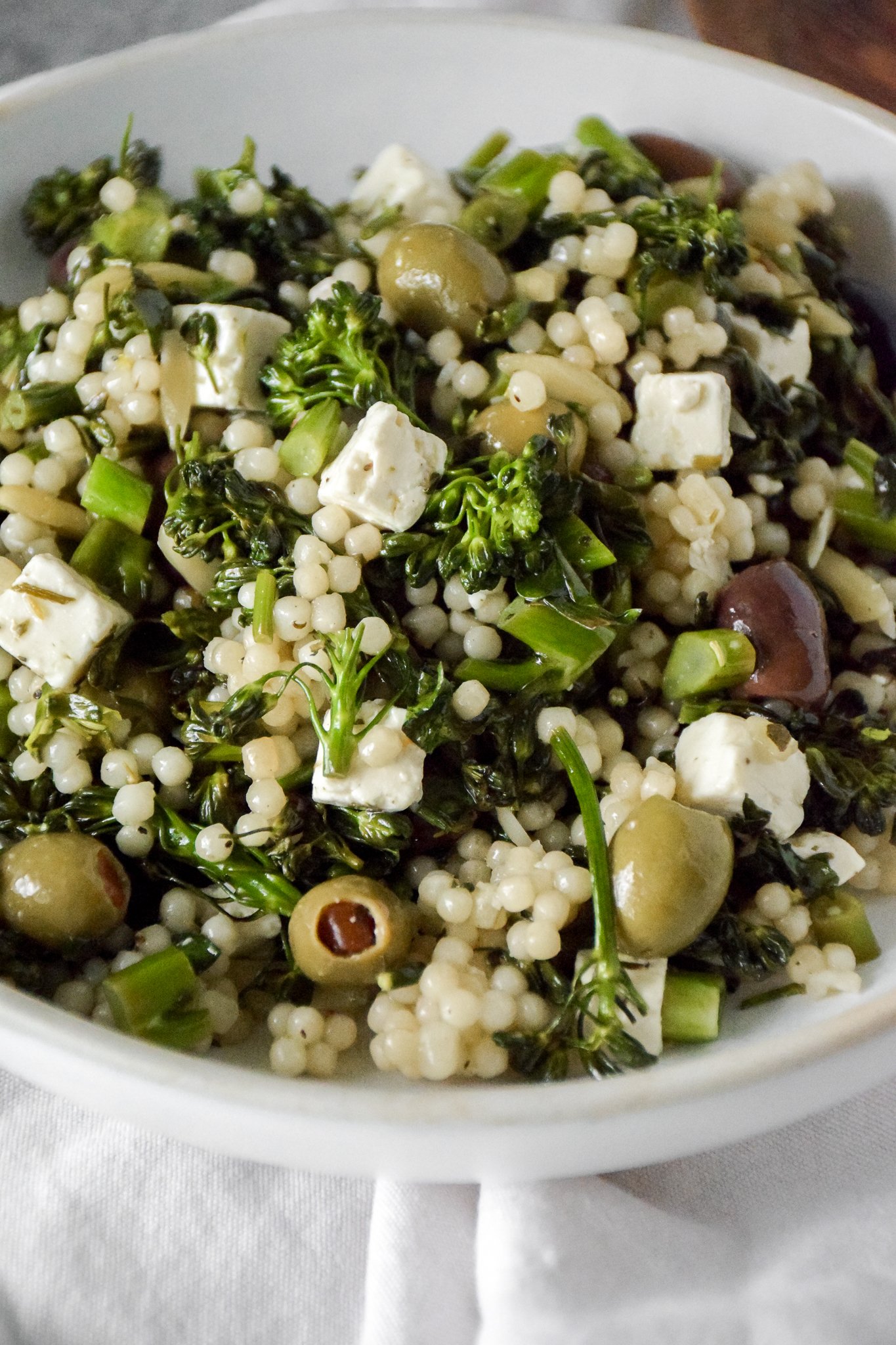 Couscous Broccolini Salad with Olives and Feta